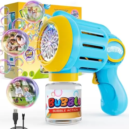 Bombble Automatische Seifenblasenpistole – 10000 Blasen/Min, 130ML Seifenblasenlösung, Geschenk für Kinder, Geburtstag, Party