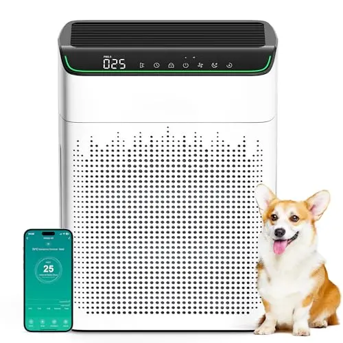 MERONTE Luftreiniger für Allergiker und Raucherzimmer, CADR 340m³/h, WiFi & Alexa-kompatibel, 4 Modi