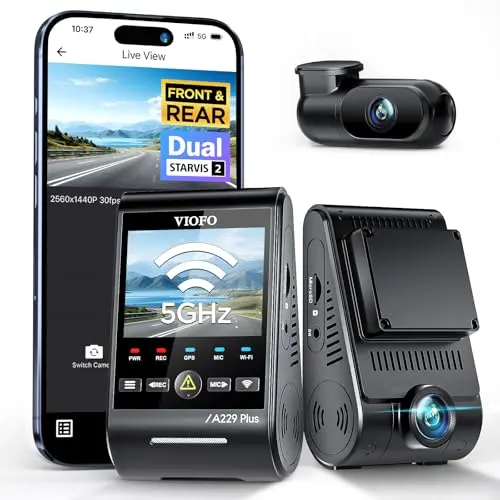 VIOFO A229 Plus 2K Dual Dashcam mit Sprachsteuerung und 5GHz Wi-Fi, GPS & Super Nachtsicht, 2,4" LCD, 512 GB Max