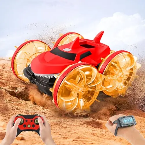UOUNE Ferngesteuertes Amphibienfahrzeug 4WD, Wasserdichtes Stunt RC Auto, Geburtstagsgeschenk für Kinder ab 8 Jahren