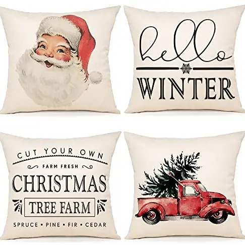 YCOLL Kissenbezug 50x50 cm 4er Set Weihnachten Dekokissen für Sofa und Schlafzimmer