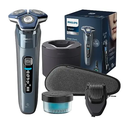 PHILIPS Shaver S7000 – Elektrischer Nass-& Trockenrasierer mit Trimmer und Reinigungsstation, Eisblau