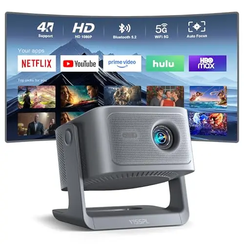 VISSPL 4K Smart Beamer mit 30000 Lumen, 3D Dolby Audio, WiFi6, Bluetooth und 360° verstellbarem Standfuß