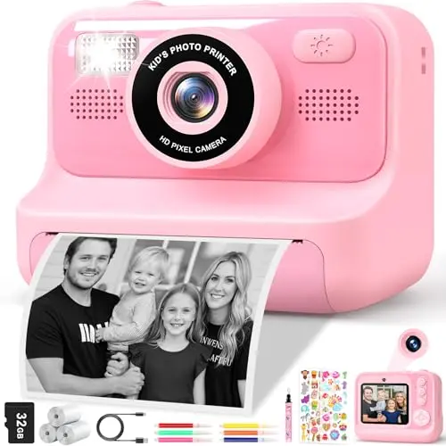 Subtail Sofortbildkamera für Kinder - 1080P Digitalkamera mit 32GB - Rosa - Ideal als Geburtstagsgeschenk