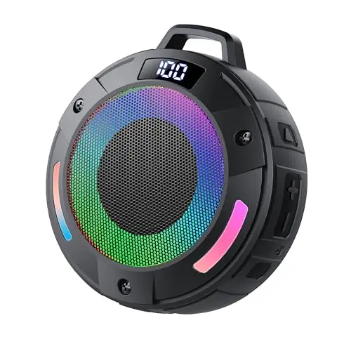 Tragbarer Bluetooth Lautsprecher mit Licht – IP68 wasserdicht, kräftiger Klang, 20h Spielzeit, perfekt für Dusche, Reisen und Wandern