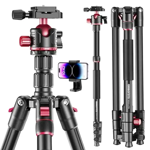 CAMBOFOTO 200 cm Kamerastativ mit 360°-Kugelkopf und Tragetasche, Aluminium, kompatibel mit Canon