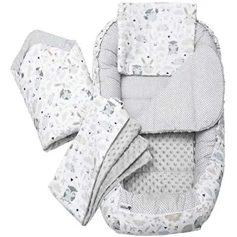 Medi Partners Babynest Set für Neugeborene - Tragbares, zweiseitiges Kuschelnest aus 100% Baumwolle