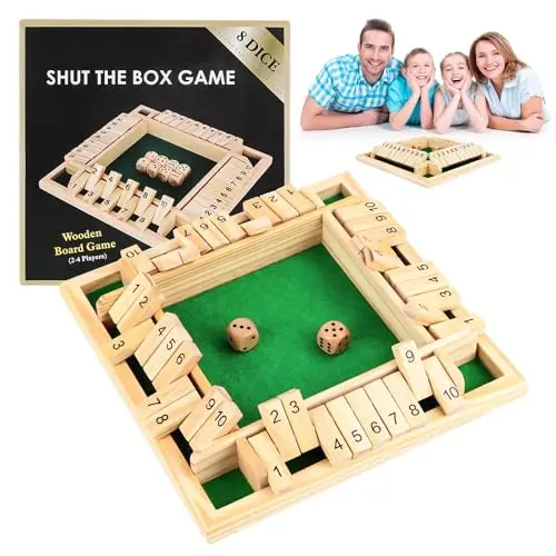 Shut The Box Holzspiel für 4 Spieler, Familienspiel & Reisespiel