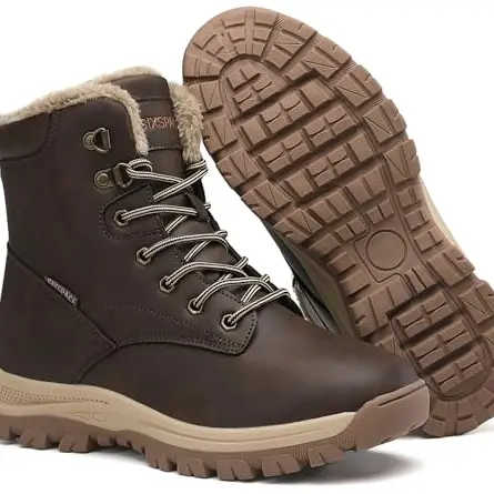 Sixspace Winterstiefel für Herren und Damen - Warme, rutschfeste Wanderschuhe, Dunkelbraun, Größe 40 EU