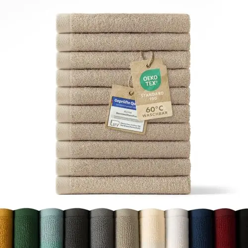 Blumtal Premium Gästehandtücher Set, 12 Stück, 100% Baumwolle, Oeko-TEX, saugfähig, 30x30 cm, Beige/Taupe