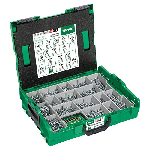 SPAX Montagekoffer L-BOXX groß – 2.446-teiliges Schraubenset mit Bits und Abmessungen