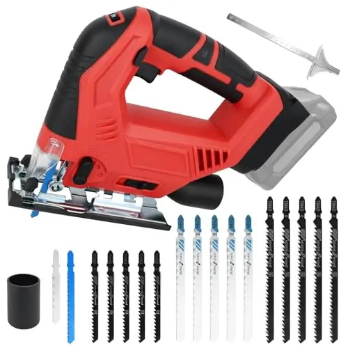 20V Akku Stichsäge für Milwaukee, 300W, 0-2700 U/min, 0-45° Schwenkung, mit 15 Sägeblättern (Akku nicht enthalten)