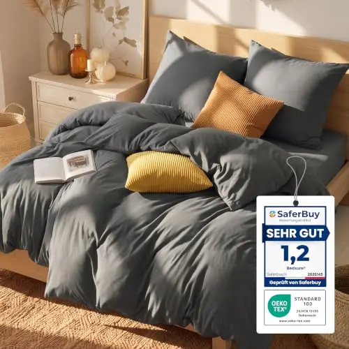 BEDSURE Bettwäsche 135x200 cm, 4-teilig, Mikrofaser, Anthrazit, 80x80 Kissen