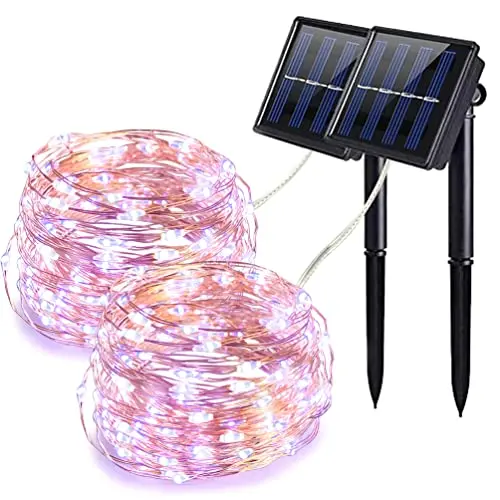 QSPORTPEAK 2er Solar Lichterkette Außen, 12m, 100 LEDs, wetterfest, IP65, 8 Modi, Kupferdraht, ideal für Balkon, Garten, Party, Hochzeit