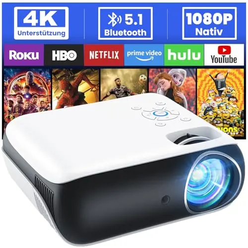 HOPVISION Beamer, Full HD 1080P, Tragbarer Mini Beamer für Heimkino & Outdoor, Kompatibel mit Smartphone & PS5