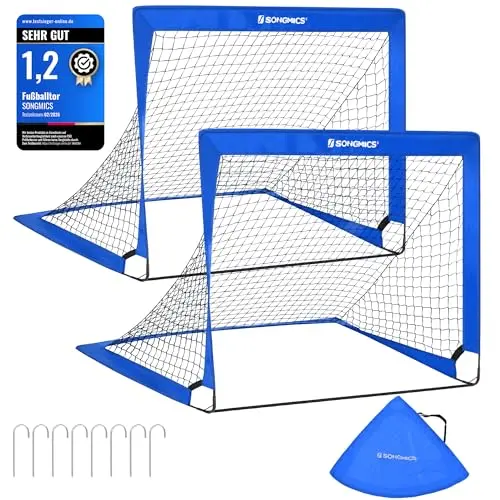 SONGMICS 2er Set Fußballkäfige für Kinder, faltbar, schnell montiert, für Garten und Kurs, Blau
