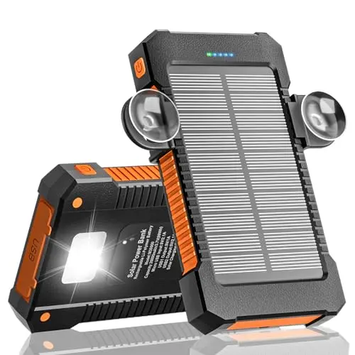 Solar Powerbank 26800 mAh mit Saugnapf und 3 USB-Anschlüssen - Wasserdichtes Outdoor Ladegerät für Handy