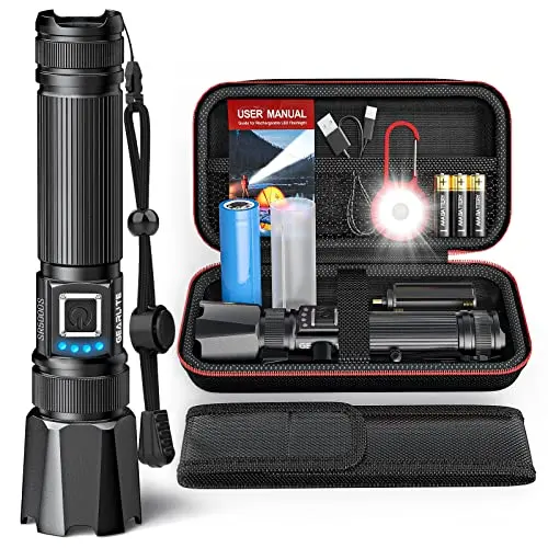 GEARLITE LED Taschenlampe, 12000 Lumen, 5 Modi, wasserfest, batteriebetrieben, ideal für Camping & Outdoor