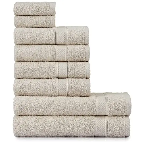 nottoc Handtücher Set Beige 8-TLG - 2 Badetücher, 4 Handtücher & 2 Gästehandtücher aus 100% Baumwolle - Weich & Saugfähig