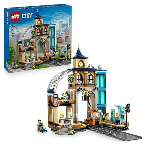 LEGO City Trains Hauptbahnhof - Spielzeug mit Hublift, 2 Plattformen, 6 Minifiguren - Kreatives Geschenk für Kinder ab 7 Jahren - 60469