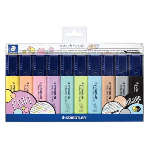 STAEDTLER Textsurfer Classic 364 Textmarker Set mit 10 Pastell- und Vintage-Farben, Made in Germany