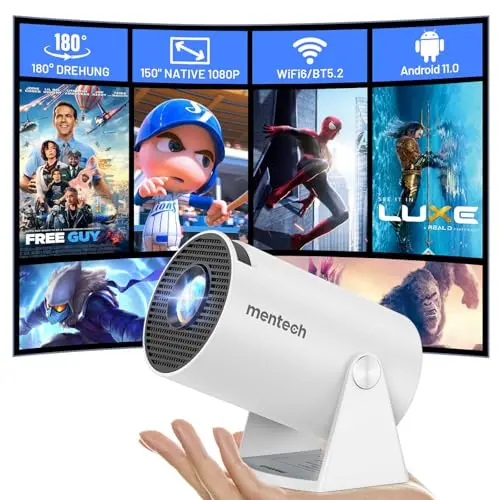 Mentech Mini Beamer mit WiFi & Bluetooth, 150" Smart-Projektor, 1080P, Android TV 11.0 für Heimkino
