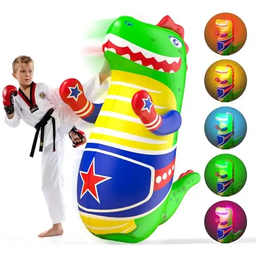 Sunrad Boxsack Kinder – Aufblasbarer Dinosaurier-Boxsack 120 cm mit LED-Licht für 3-8 Jahre, Rückprallfunktion und Wasserbasis