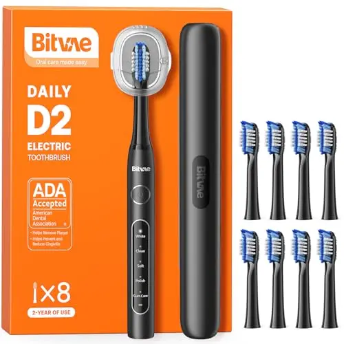 Bitvae D2 Elektrische Zahnbürste für Erwachsene und Kinder, wiederaufladbar, inkl. 8 Köpfe & 5 Modi, Schwarz