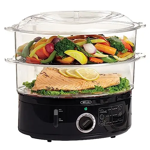 BELLA Dampfgarer mit stapelbaren Körben und Abschaltautomatik, 7 l, schwarz
