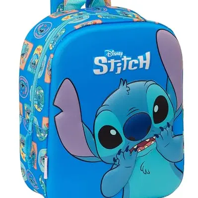 STITCH 3D Kindergarten-Rucksack, anpassbar an Trolley, leicht zu reinigen, bequem und vielseitig, Blau, 22 x 10 x 27 cm