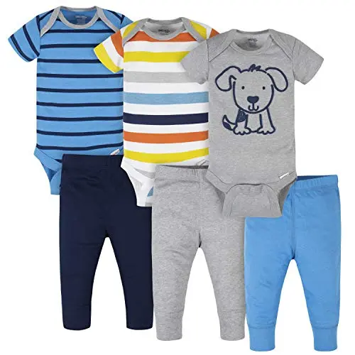 Onesies Brand Baby 6-teiliges Set, Blau mit Hunde-Streifen, 3-6 Monate