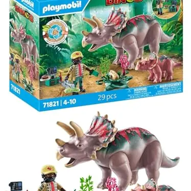 PLAYMOBIL Triceratops mit Jungtier – Dinosaurier Spielset für Kinder ab 4 Jahren