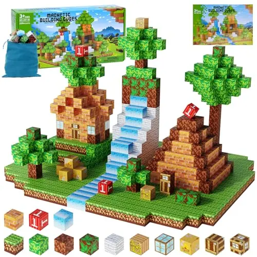 Jooyflares 100 pcs Magnetbausteine im Pixel-Stil, 2,5 cm – Kreatives Magnetspielzeug für Kinder ab 4 Jahre, Waldthema