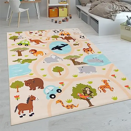 Paco Home Kinderteppich 120x160 cm - Rutschfester Spielteppich für Jungen und Mädchen, Bunt