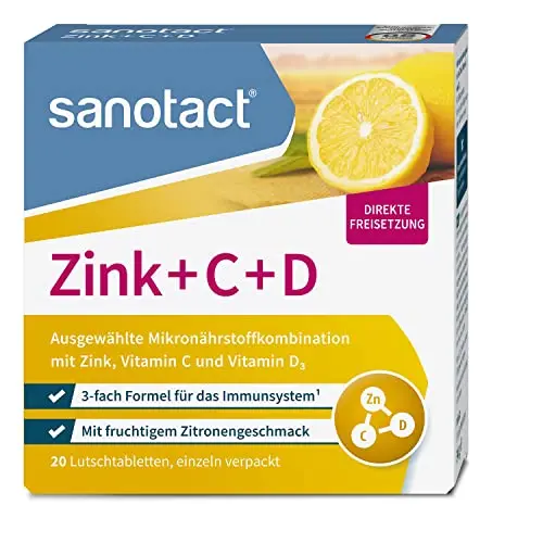 sanotact Zink + C + D Lutschtabletten – Immunsystem-Boost mit fruchtigem Zitronengeschmack