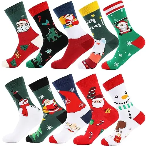 EDWINENE Weihnachtssocken Unisex 10 Paar, Lustige Socken mit Weihnachtsmotiven, Größen 37-46