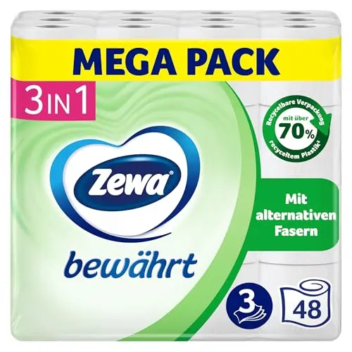 Zewa 48 Rollen - 3-lagiges Toilettenpapier mit Strohanteil