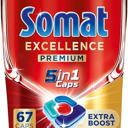 Somat Excellence Premium 5in1 Caps (67 Caps) - Spülmaschinentabs mit Extra Boost für hartnäckige Essensreste