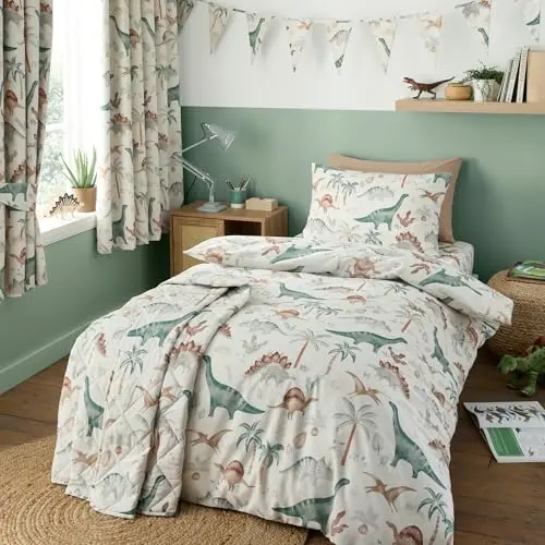 Happy Linen Company Kinderbett mit dinosaurier-motiv, wendbar, weich, pflegeleicht, inklusive Kissenbezug