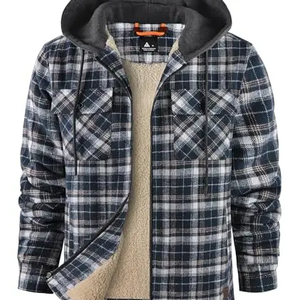 zitysport Holzfällerjacke für Herren mit Fleecefutter, kariert, outdoor, Winterjacke mit Kapuze, Marineblau, L