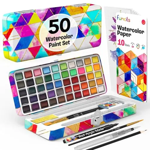 Funcils 50 Aquarellfarben Set – Leuchtende Farben in tragbarer Box