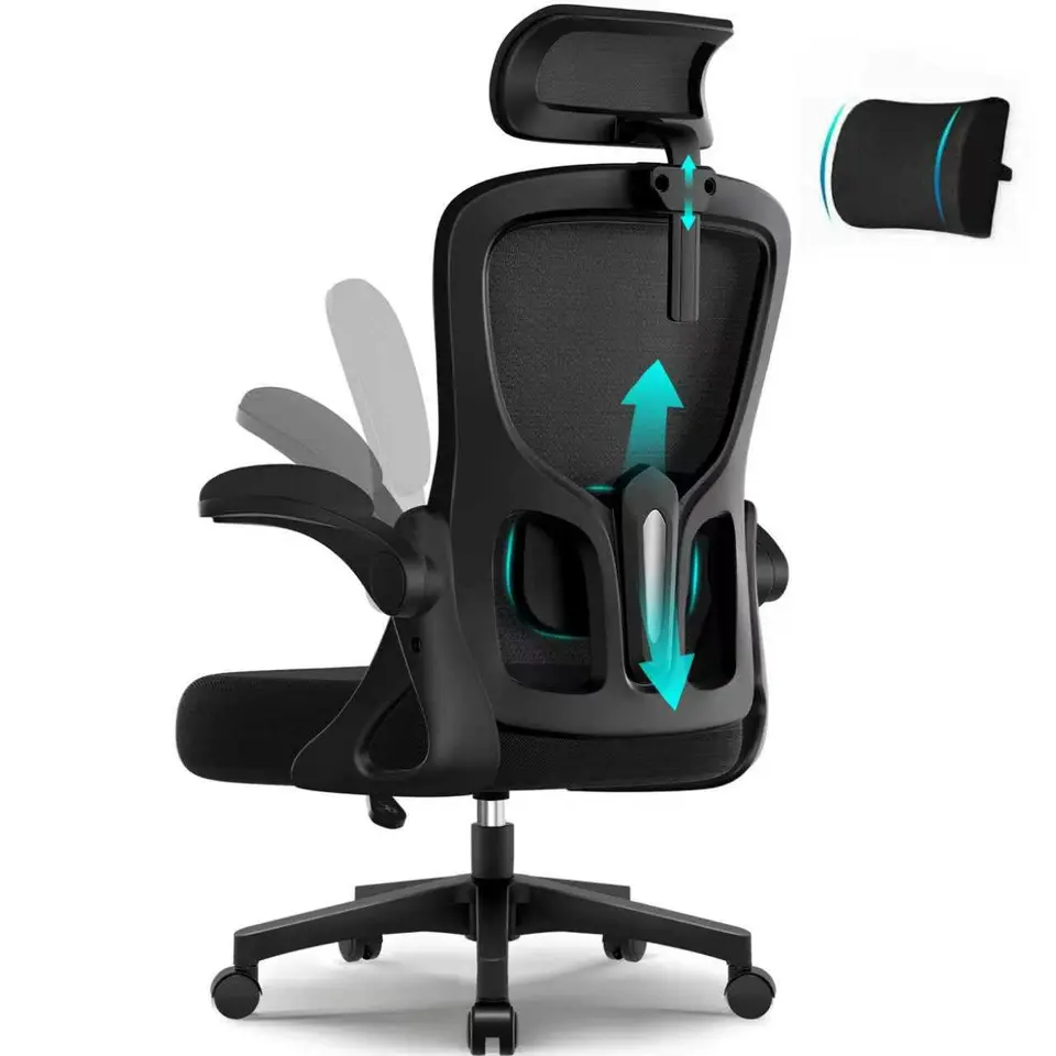 Airchros Bürostuhl, ergonomischer Drehstuhl mit verstellbarer Kopfstütze, Armlehnen und Lendenwirbelstütze, Wippfunktion bis 135°, für bis zu 150 kg