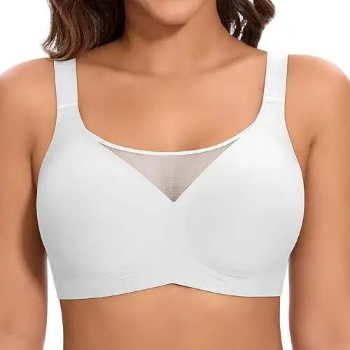 Jiuday Bügelloser Push-Up BH für Damen, Nahtlos und Bequem, Klassisches T-Shirt Design (Flacher V Weiß, 2XL)