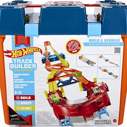 Hot Wheels Power Boost Box - 6 m Trackset mit 2 Autos, Autorennbahn für Kinder ab 6 Jahren