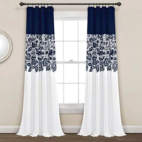 Lush Décor Estate Garden Vorhang-Set – florale Fensterdekoration in Marineblau (2er-Set), 241 × 132 cm
