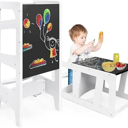 Dripex Lernturm für Kinder - Montessori Tritthocker mit Tafel, wandelbar in Tisch und Stuhl