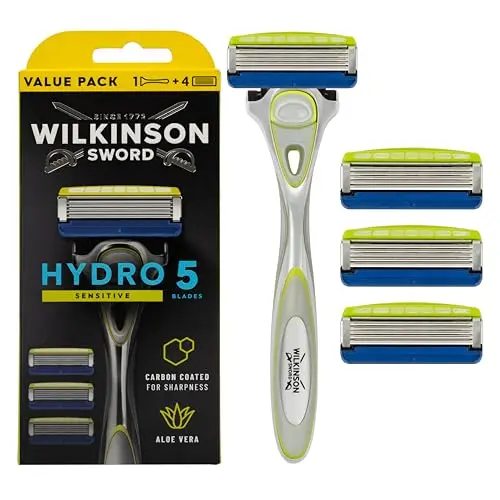 Wilkinson Sword Hydro 5 Sensitive Rasierer für Männer, inkl. 4 Klingen und Feuchtigkeitsspendenden Gel-Pools