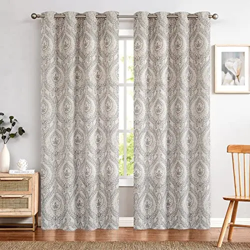 TOPICK Verdunkelungsvorhänge mit Blumenmuster, 2 Stück, 130x225 cm, Grau