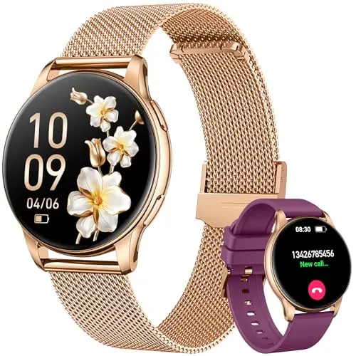Smartwatch Damen mit Telefonfunktion - 1,32" AMOLED Fitnessuhr mit Pulsmesser und Schlafüberwachung, wasserdicht für iOS und Android