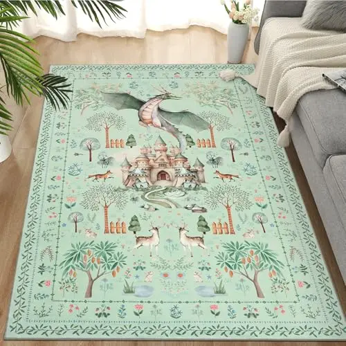 TUKDAK Drachen Teppich, rutschfest, 120x180cm, Waschbar, für Wohnzimmer, Schlafzimmer, Kinderzimmer, Büro